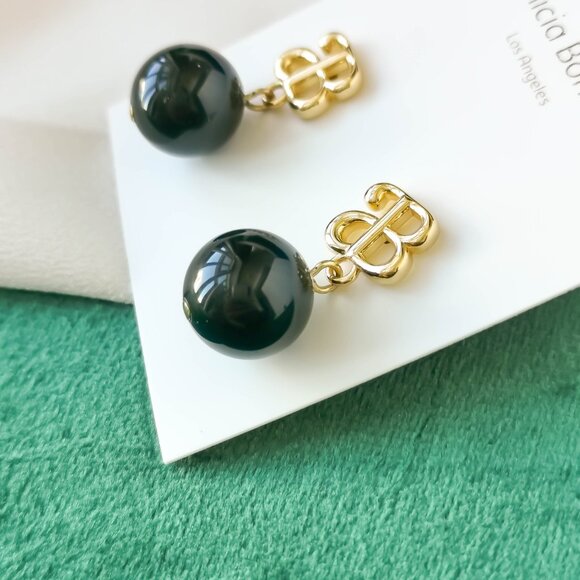 New Alicia Bonnie Gold Earrings - Devotion Black Agate - Picture 2 of 3